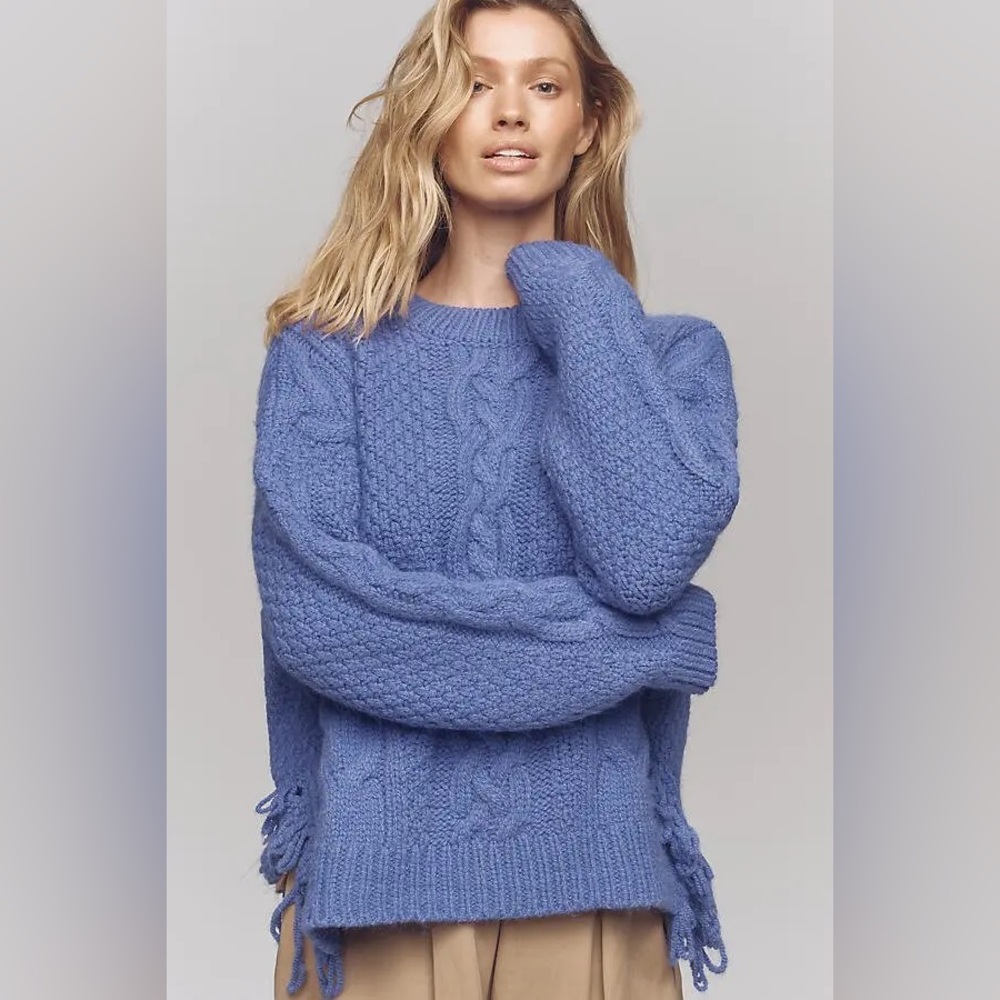 Pilcro cable knit fringe sweater